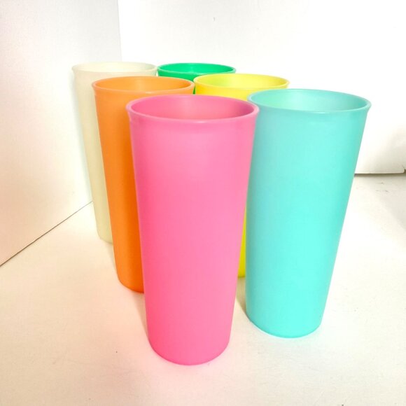 Tupperware 107 Iced Tea Lemonade 16 oz Cups Set Of 6 Pastel Colors Vtg Drinkware - Picture 2 of 5